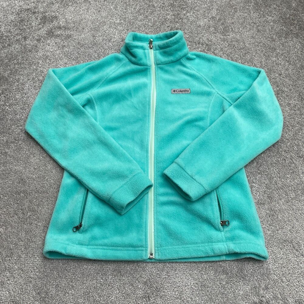 Columbia Benton Springs Fleece Jacket Kids Girls Large Green Full Zip Pockets